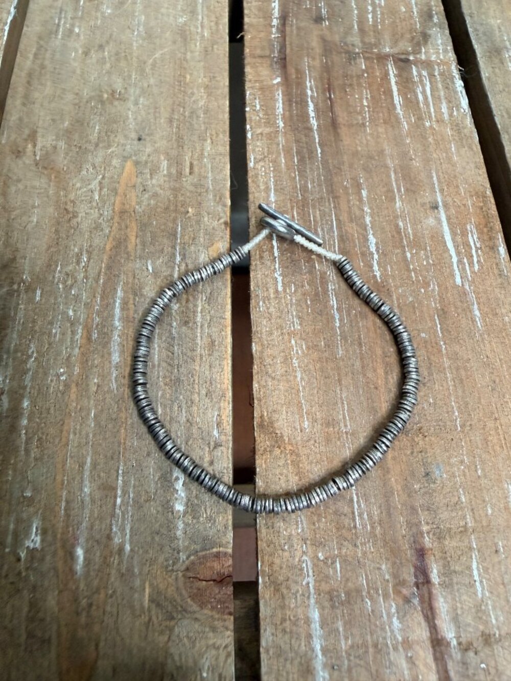 M.Cohen Oxidized Sterling Silver Stacked Disc Toggle Bracelet